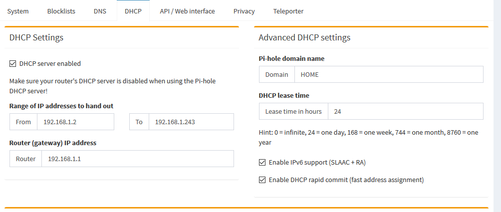pi-hole DHCP setup