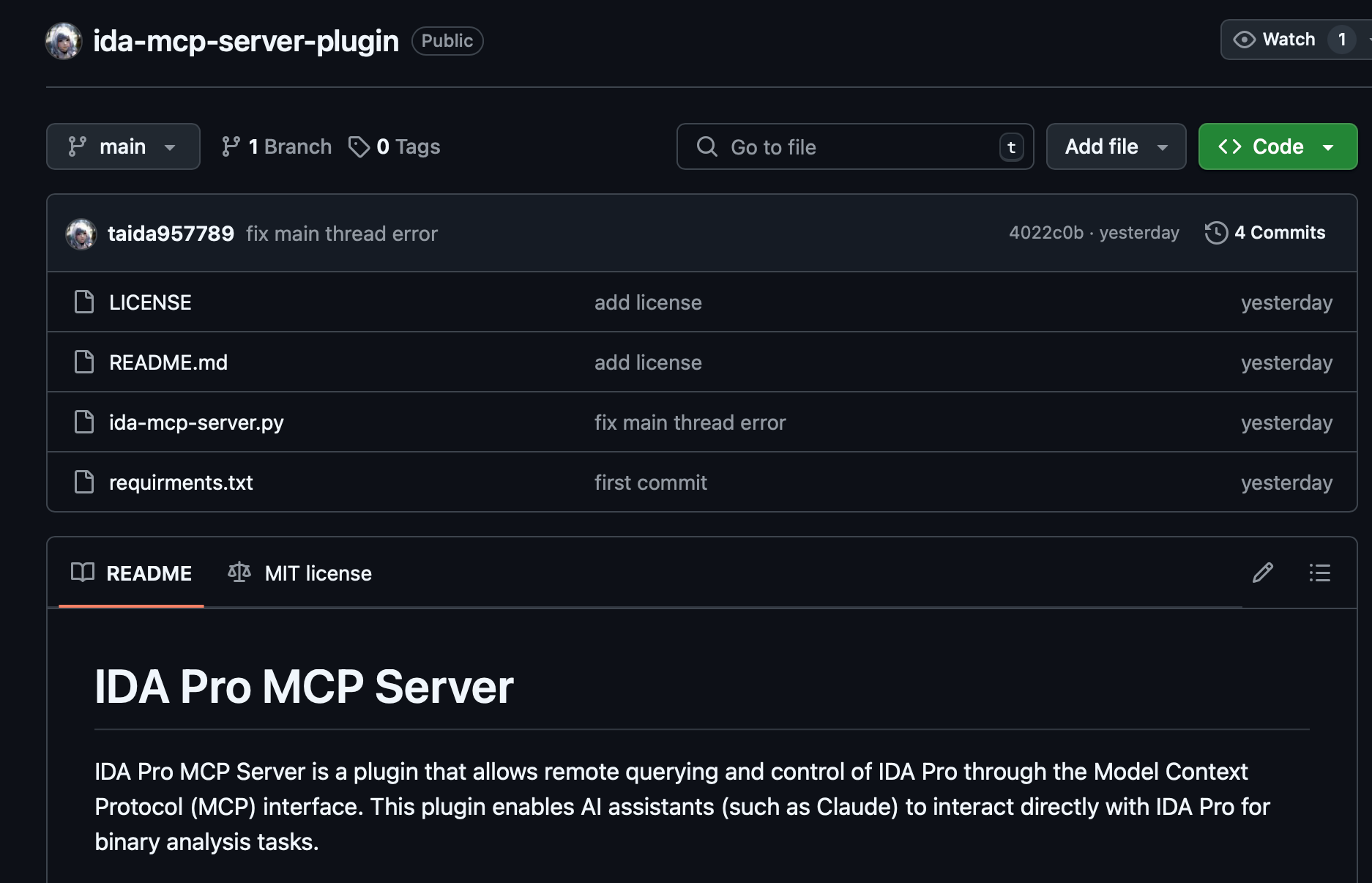 ida pro mcp server on github